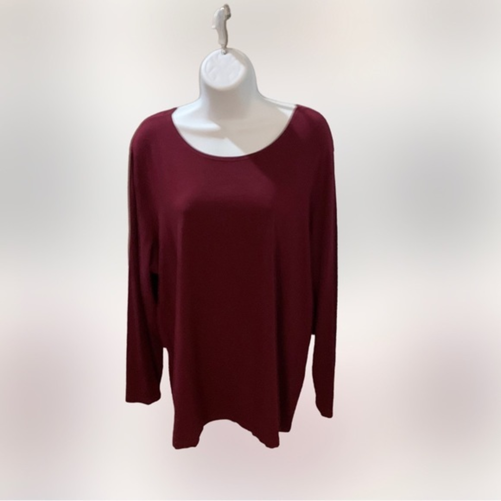 August Max Women Burgundy Tunic Top Size 2X Long‎ Sleeve